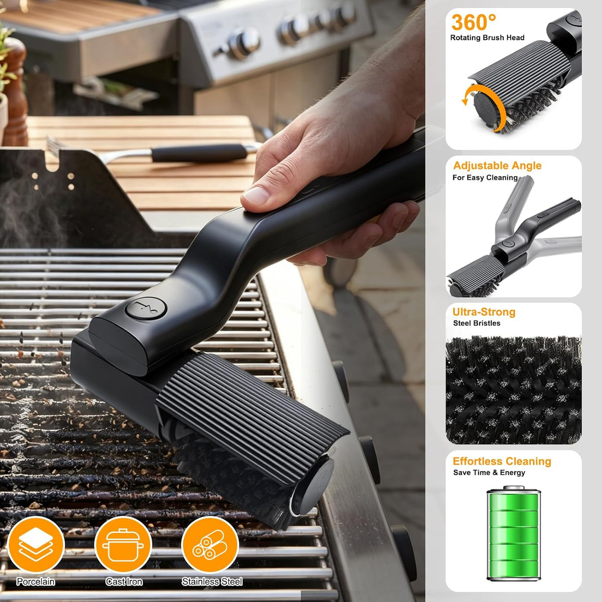 Electric Grill Brush, High Torque Rechargeable BBQ Grill Griddle Cleaner