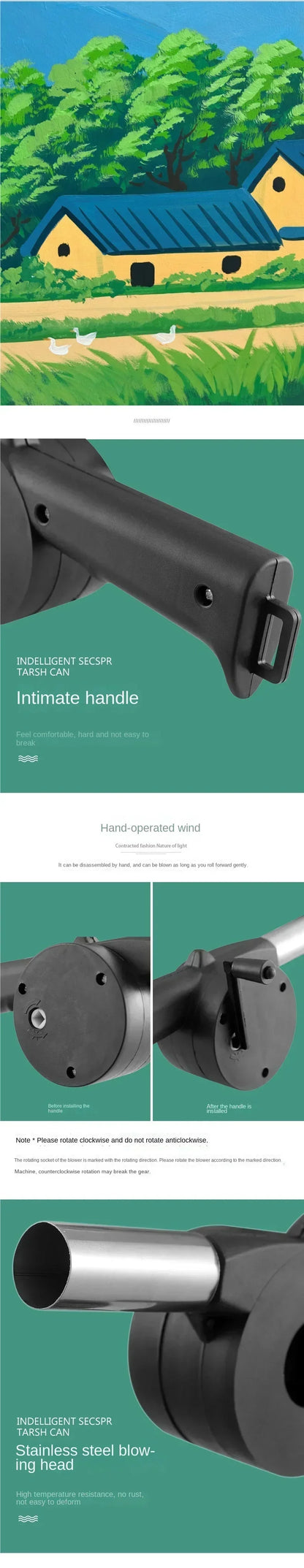 Camping Barbecue Fan Portable Hand-Operated Blower Efficient Fire Making Blower Charcoal Combustion Blower Picnic BBQ Tools