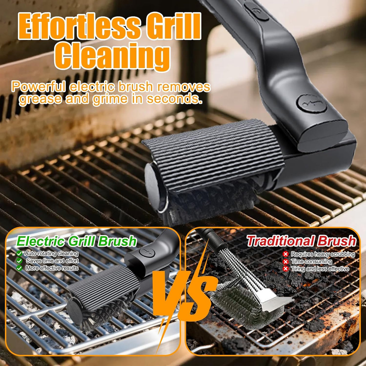 Electric Grill Brush, High Torque Rechargeable BBQ Grill Griddle Cleaner