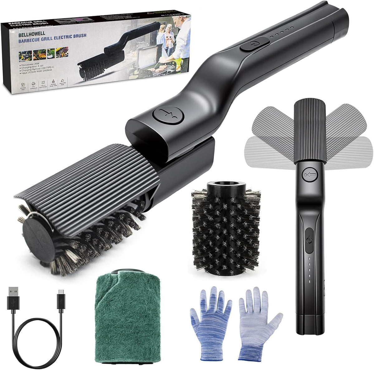 Electric Grill Brush, High Torque Rechargeable BBQ Grill Griddle Cleaner